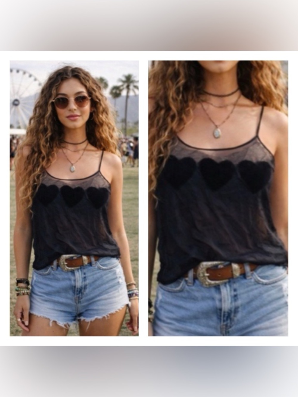 Womens 90s Y2K Sheer Mesh Heart Tank Top Small Festival Fairy Grunge Whimsigoth